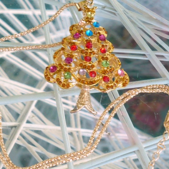 ❤️ NEW Rhinestone Tree Necklace Crystal Multi-Color Pendant 24" Chain - Picture 6 of 7